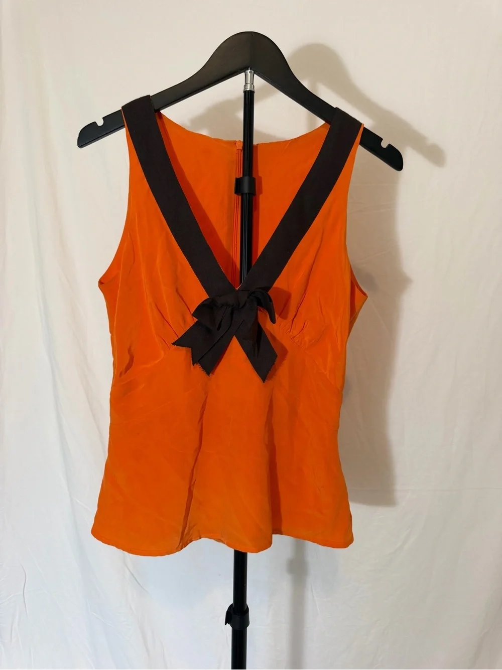 Eva Franco Orange Sleeveless Bow Accent Peplum Blouse Top Size 6